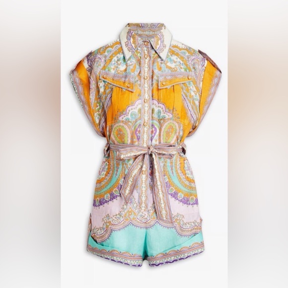 Zimmerman Lola Belted Paisleyprint Linengauze Playsuit - Picture 2 of 9